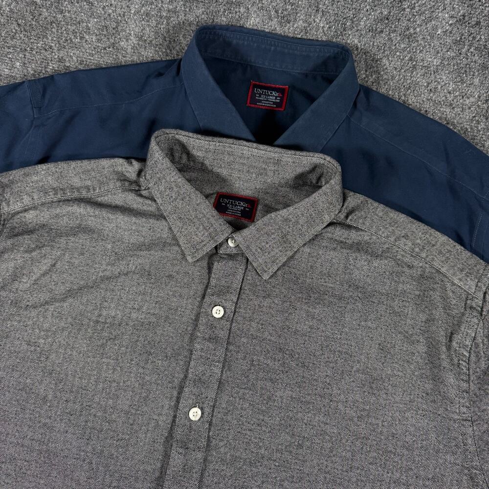Lot of 2 | UNTUCKit SZ 2XL LS Button Up Shirts Librando Black Herringbone / Navy